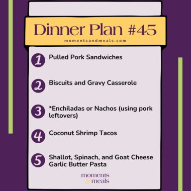 infographic of 5 dinner ideas for this week