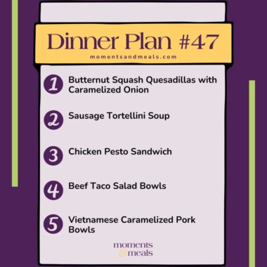 meal plan infographic of 5 dinner ideas for this week