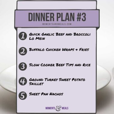 easy dinner plan list of 5 meals