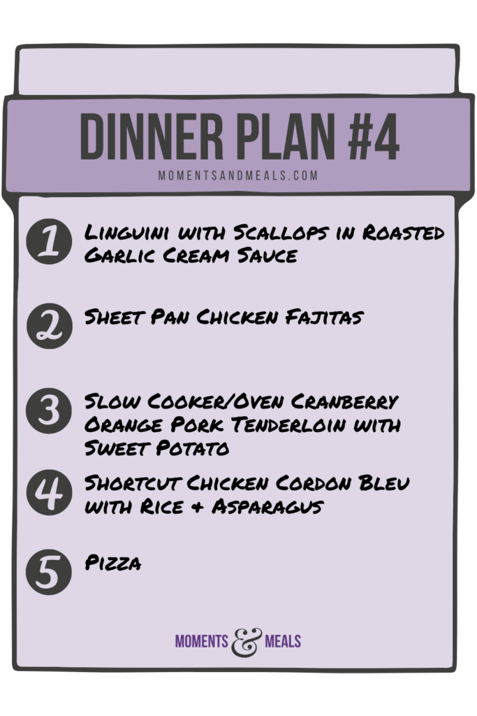 infographic of this weeks 5 dinner meal ideas