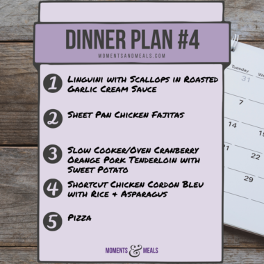 infographic of this weeks 5 dinner meal ideas