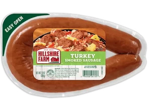 package of hillshire farms turkey smoked sausage.