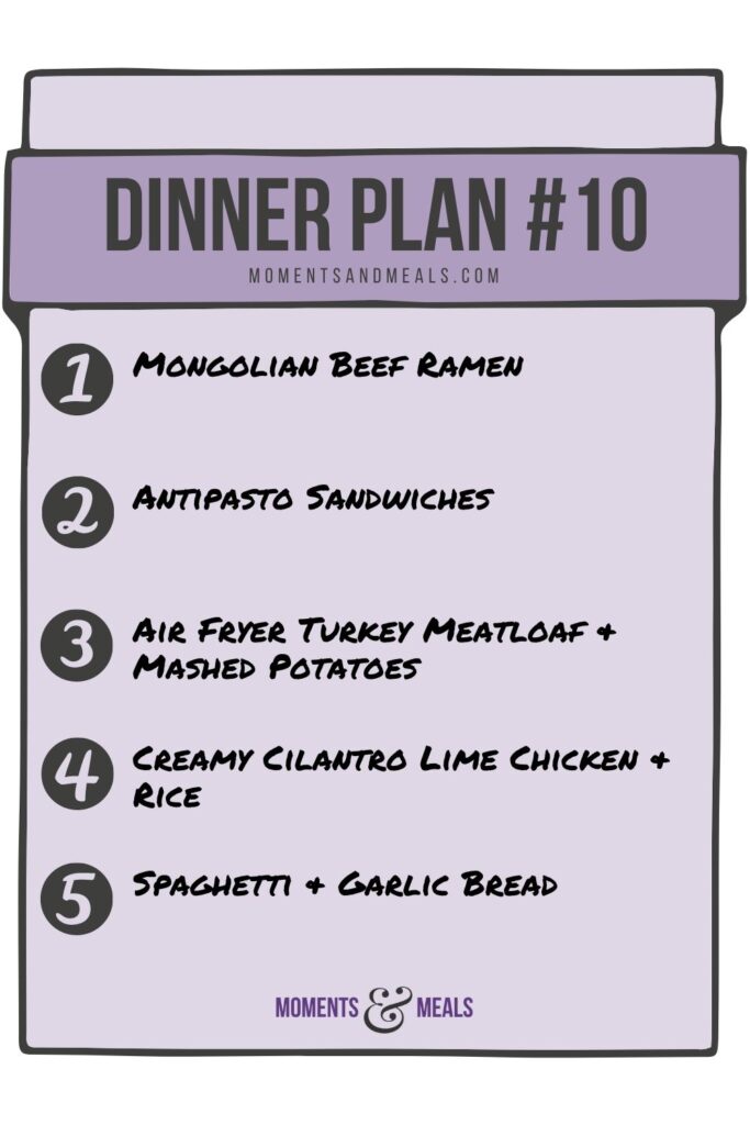 infographic of 5 dinner ideas for this week