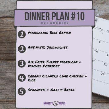 infographic of 5 dinner ideas for this week