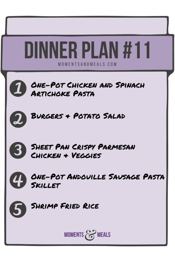 infographic of 5 dinner ideas for this week