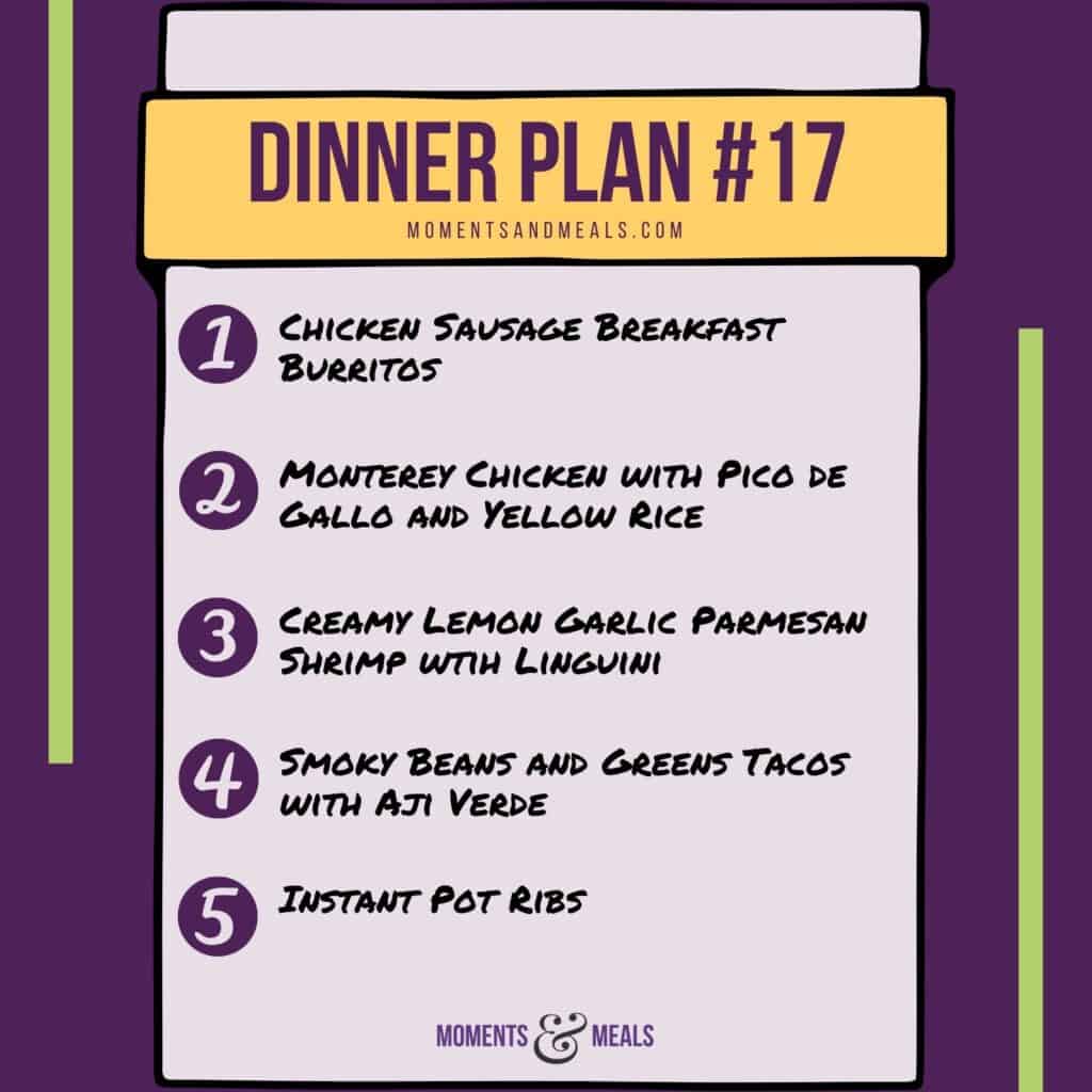 infographic of 5 dinner ideas for this week