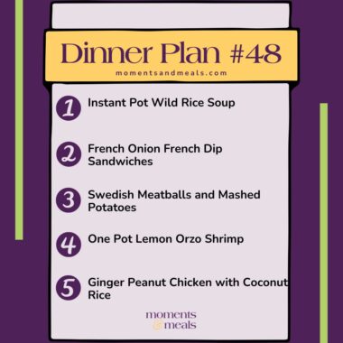 meal plan infographic of 5 dinner ideas for this week