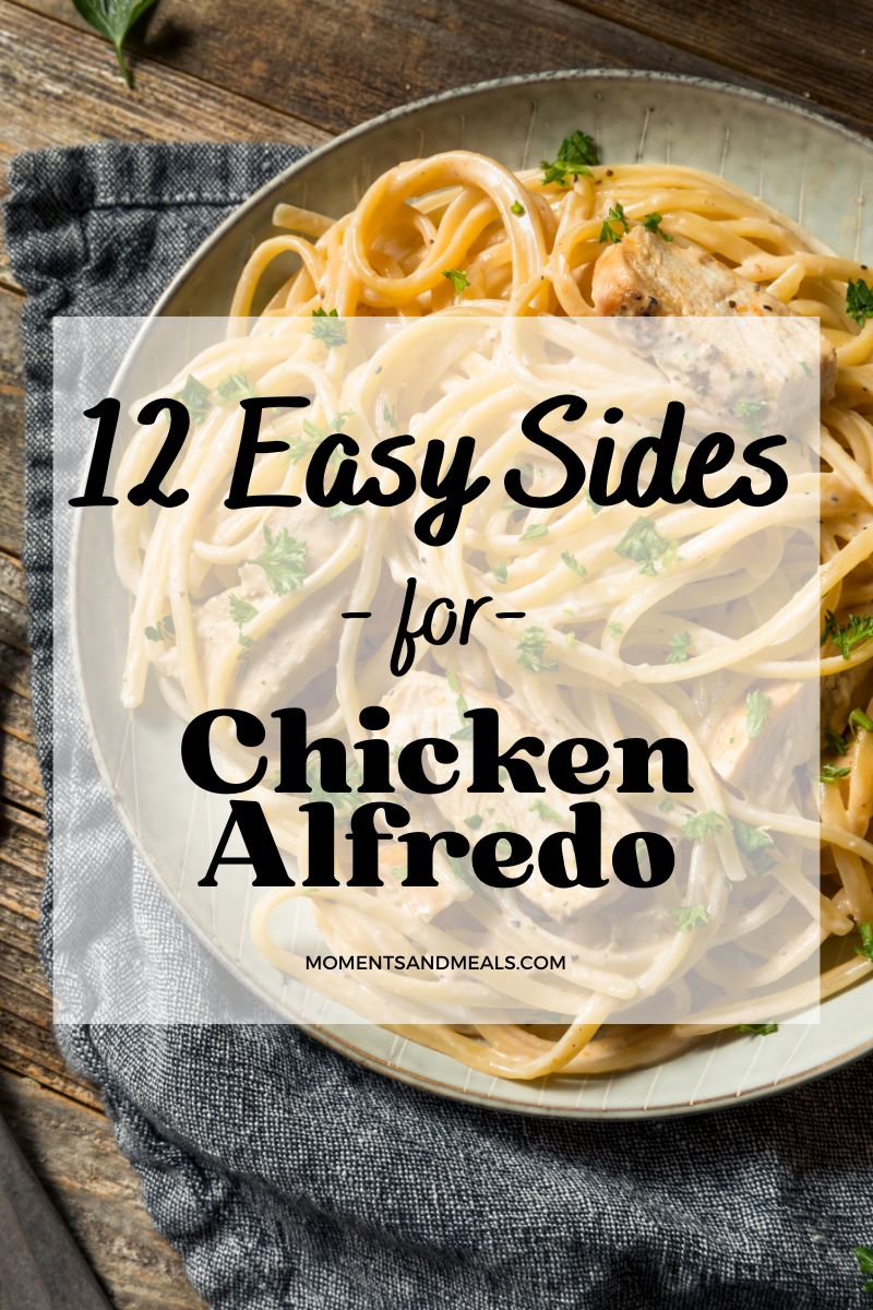bowl of chicken fettuccini alfredo with text overlay for article title.